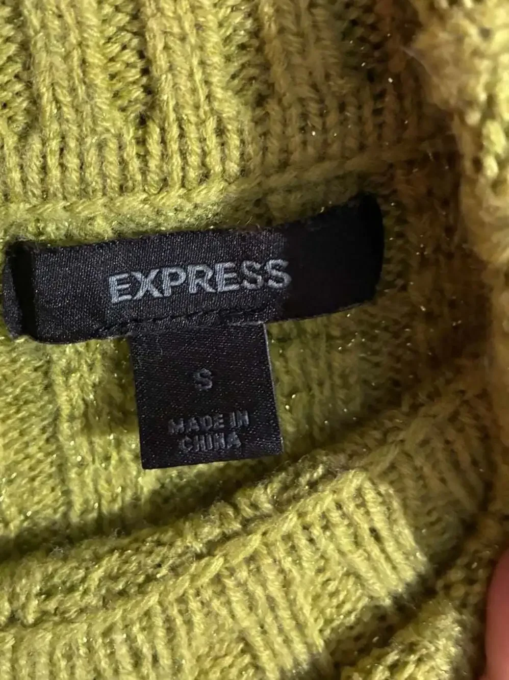Express Women's Lime Green Shimmery Cable Knit Turtleneck Sweater Size S